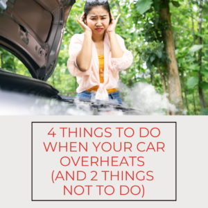 a woman watches as her car overheats