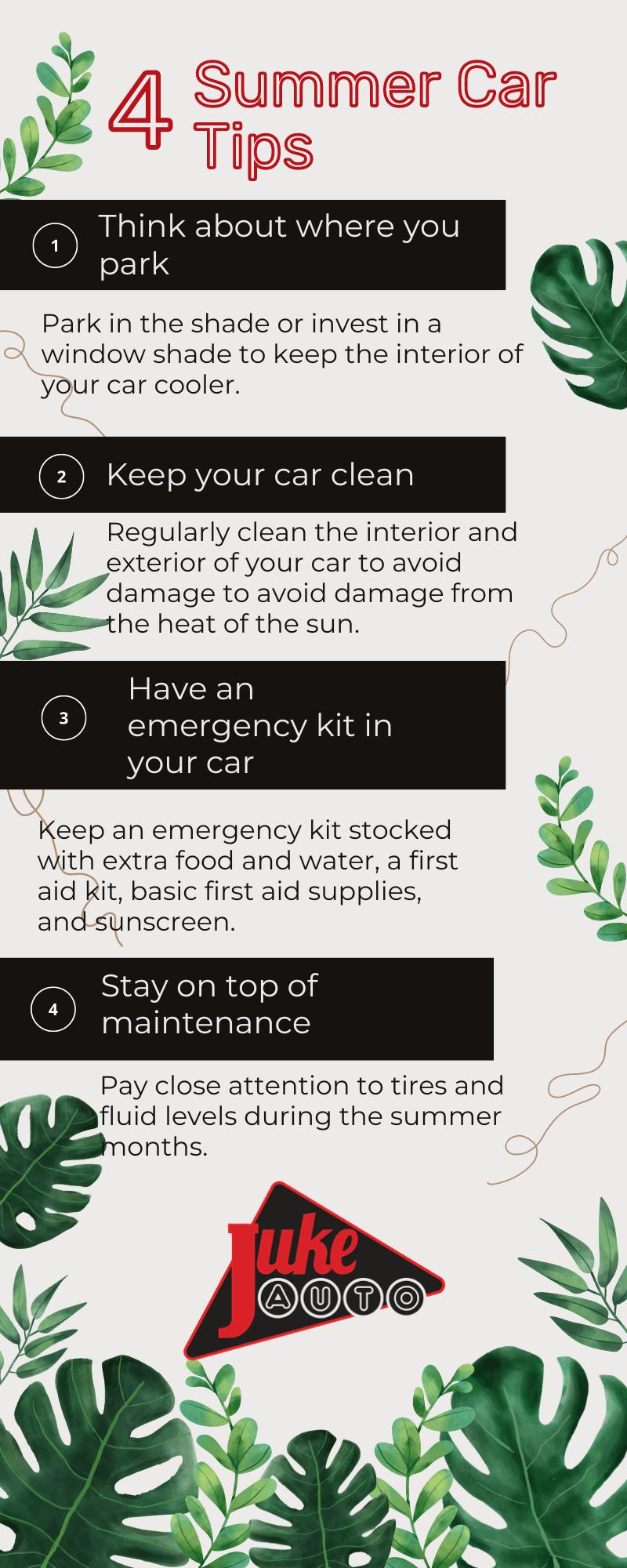 an infographic of four summer car tips